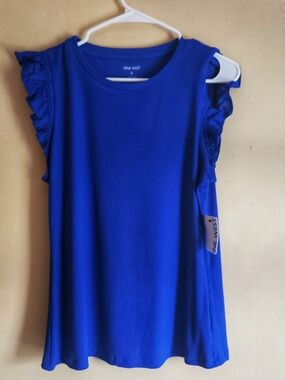 Nine West Ribbed Royal Blue Ruffle Sleeve Tank